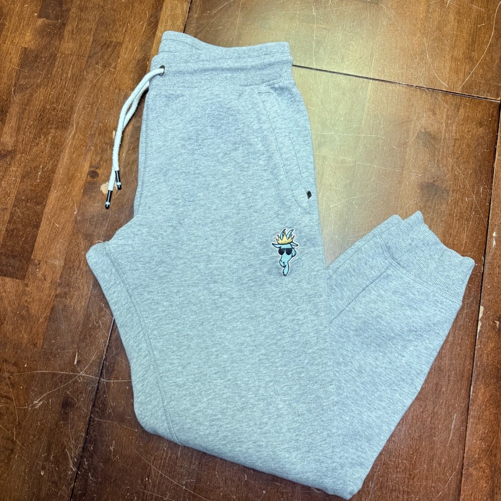 GOAT‎ USA Jogger Sweatpants Mens Medium Gray Embroidered Mascot Fleece Tapered